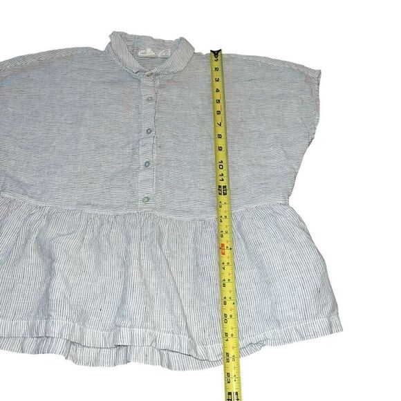 C&C CALIFORNIA 100% Linen Half Button Micro Stripe Peplum Top L - Picture 6 of 8